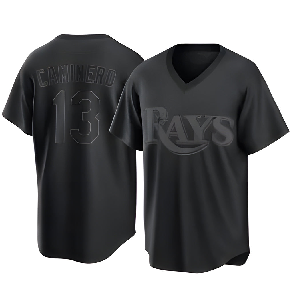Trusc TB.Rays #13 Junior Caminero Player Black Home Game Stitched Jerseys