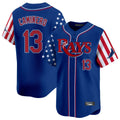 Trusc TB.Rays #13 Junior Caminero Player Royal 2025 Independence Day Vapor Premier Limited Stitched Jerseys