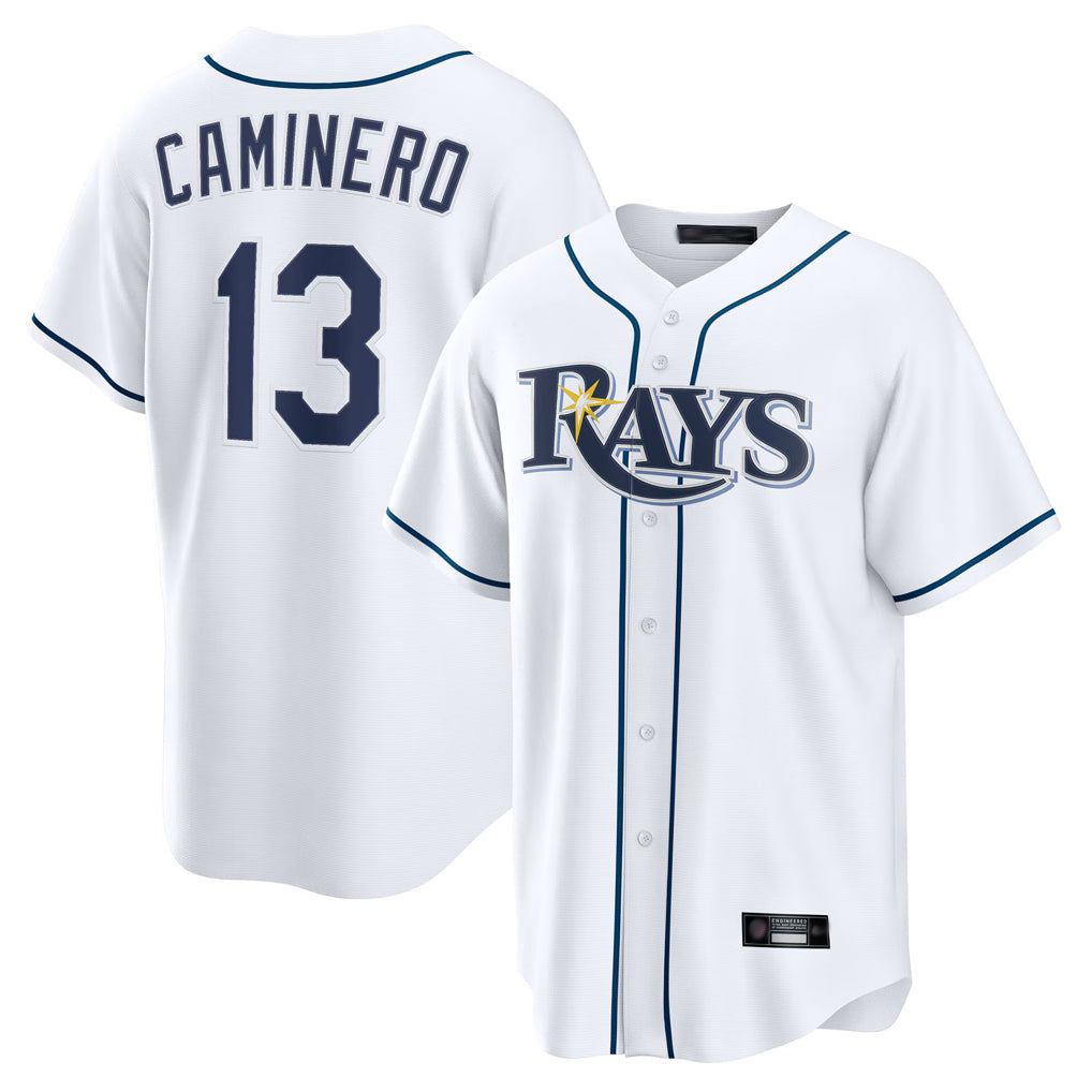 Trusc TB.Rays #13 Junior Caminero Player White Home Game Stitched Jerseys