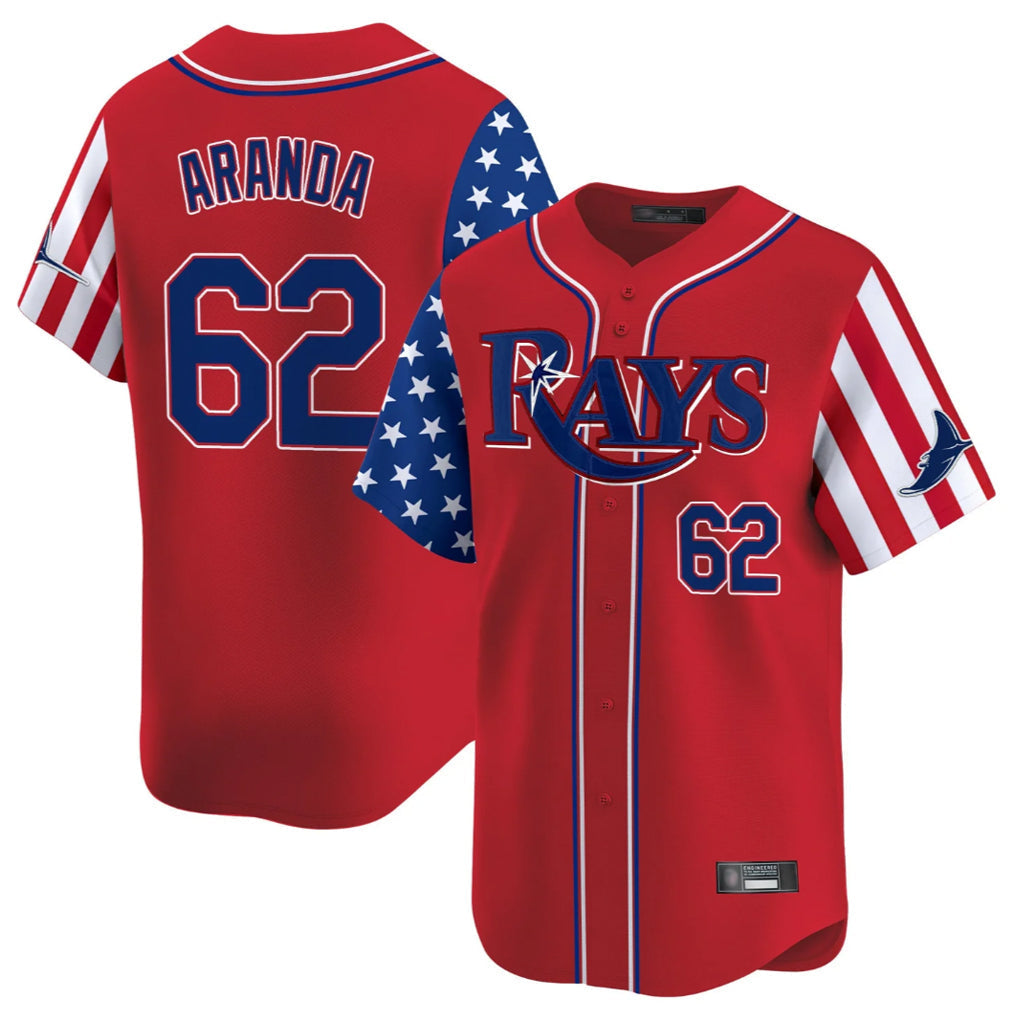 Trusc TB.Rays #62 Jonathan Aranda Player Red 2025 Independence Day Vapor Premier Limited Stitched Jerseys