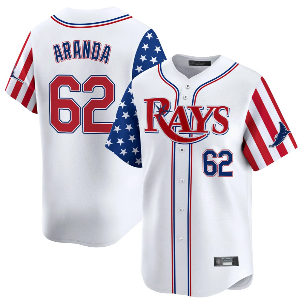 Trusc TB.Rays #62 Jonathan Aranda Player White 2025 Independence Day Vapor Premier Limited Stitched Jerseys