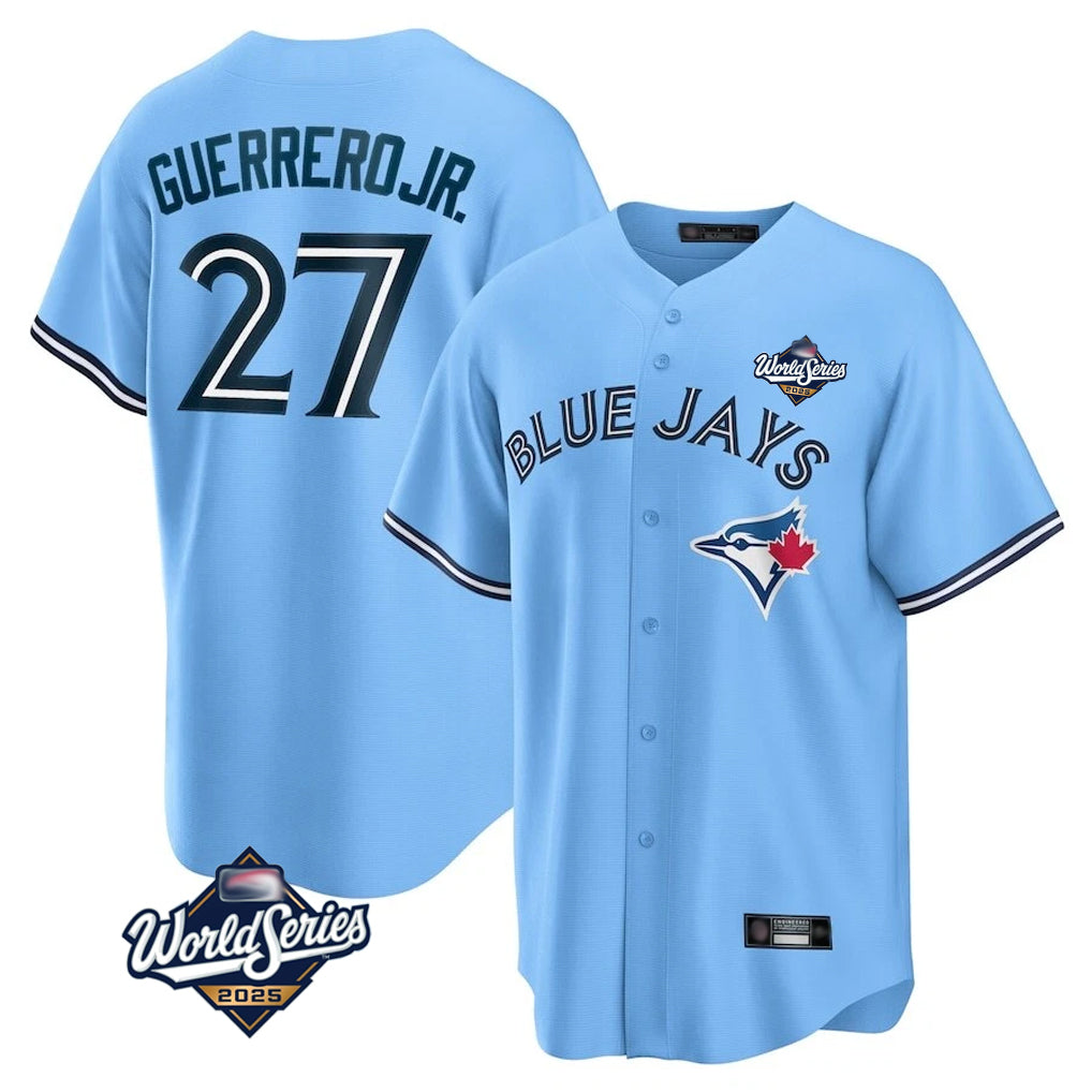 Trusc T.Blue Jays #27 Vladimir Guerrero Jr Player Light Blue 2025 World Series Game Stitched Jersey