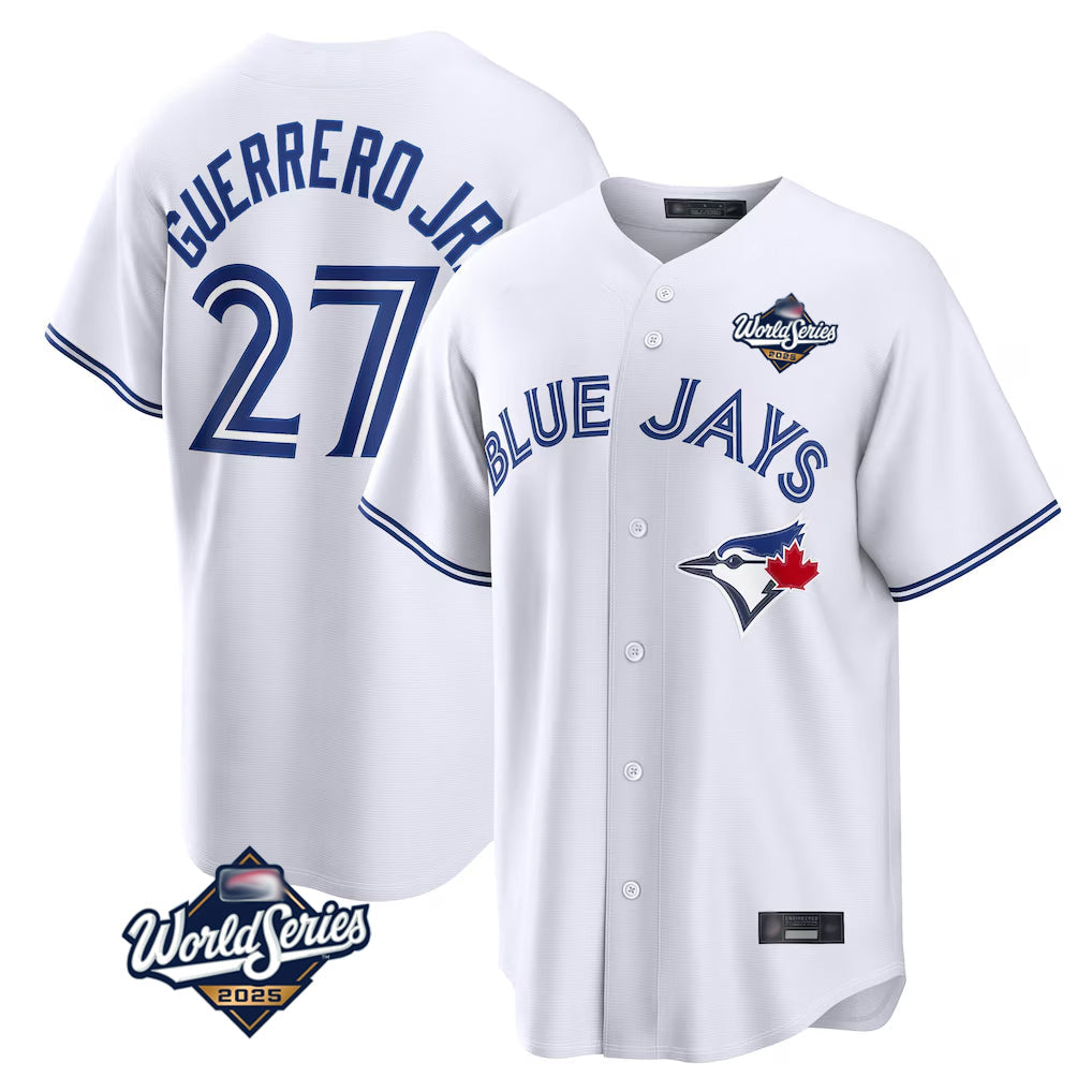 Trusc T.Blue Jays #27 Vladimir Guerrero Jr Player White 2025 World Series Game Stitched Jersey