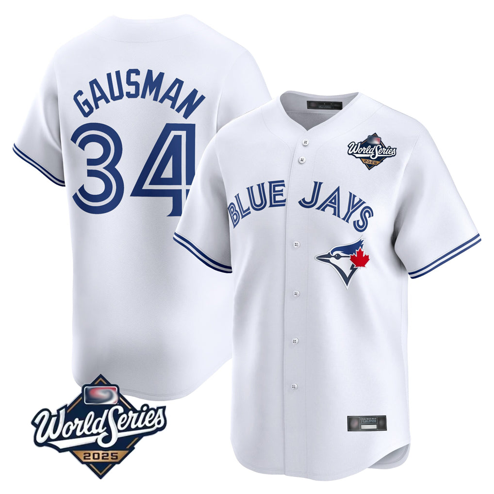 Trusc T.Blue Jays #34 Kevin Gausman Player White 2025 World Series Home Limited Stitched Jerseys