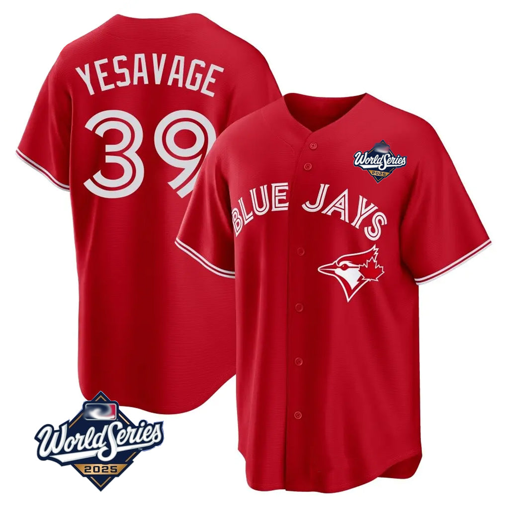 Trusc T.Blue Jays #39 Trey Yesavage Player Red 2025 World Series Game All Stitched Jerseys