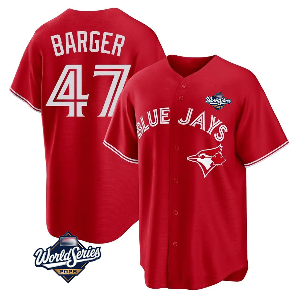 Trusc T.Blue Jays #47 Addison Barger Player Red 2025 World Series Game Stitched Jerseys