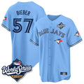 Trusc T.Blue Jays #57 Shane Bieber Player Blue 2025 World Series All Stitched Jerseys