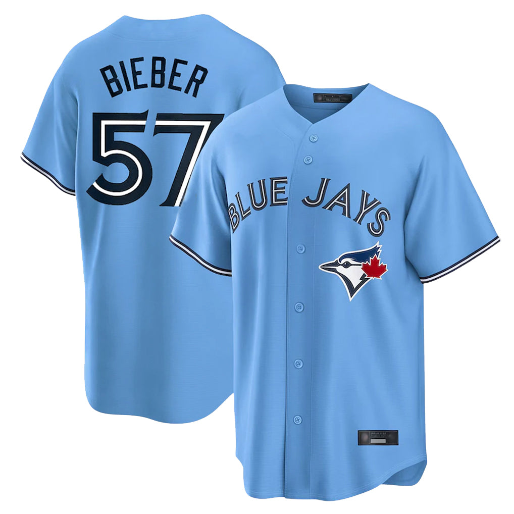 Trusc T.Blue Jays #57 Shane Bieber Player Blue Home Stitched Jerseys