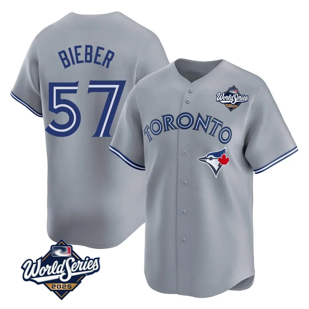Trusc T.Blue Jays #57 Shane Bieber Player Gray 2025 World Series All Stitched Jerseys