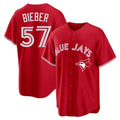 Trusc T.Blue Jays #57 Shane Bieber Player Red Home Stitched Jerseys