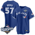 Trusc T.Blue Jays #57 Shane Bieber Player Royal 2025 World Series All Stitched Jerseys