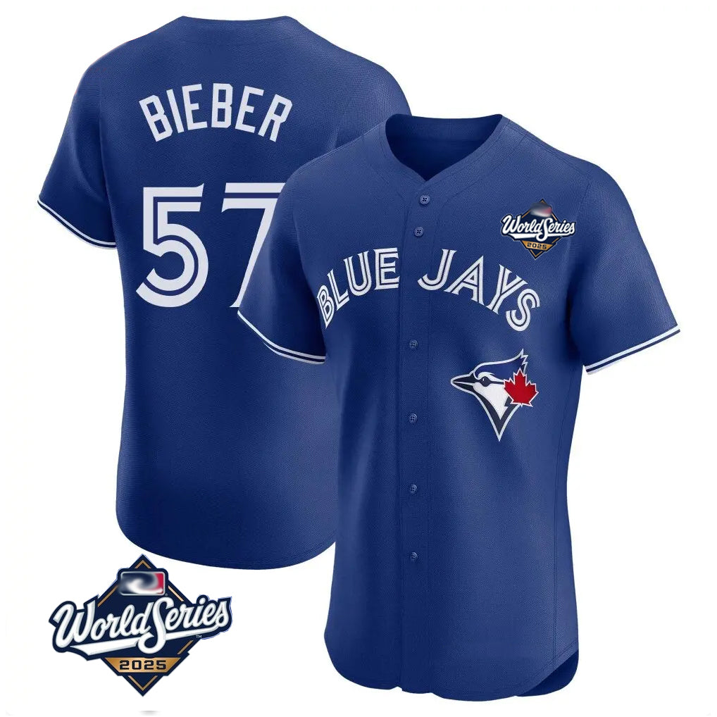 Trusc T.Blue Jays #57 Shane Bieber Player Royal 2025 World Series Elite All Stitched Jerseys