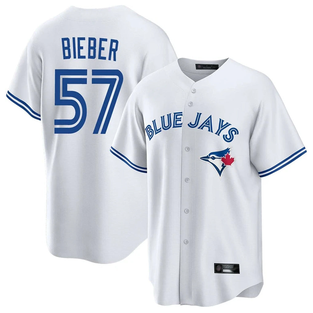 Trusc T.Blue Jays #57 Shane Bieber Player White Game Stitched Jerseys