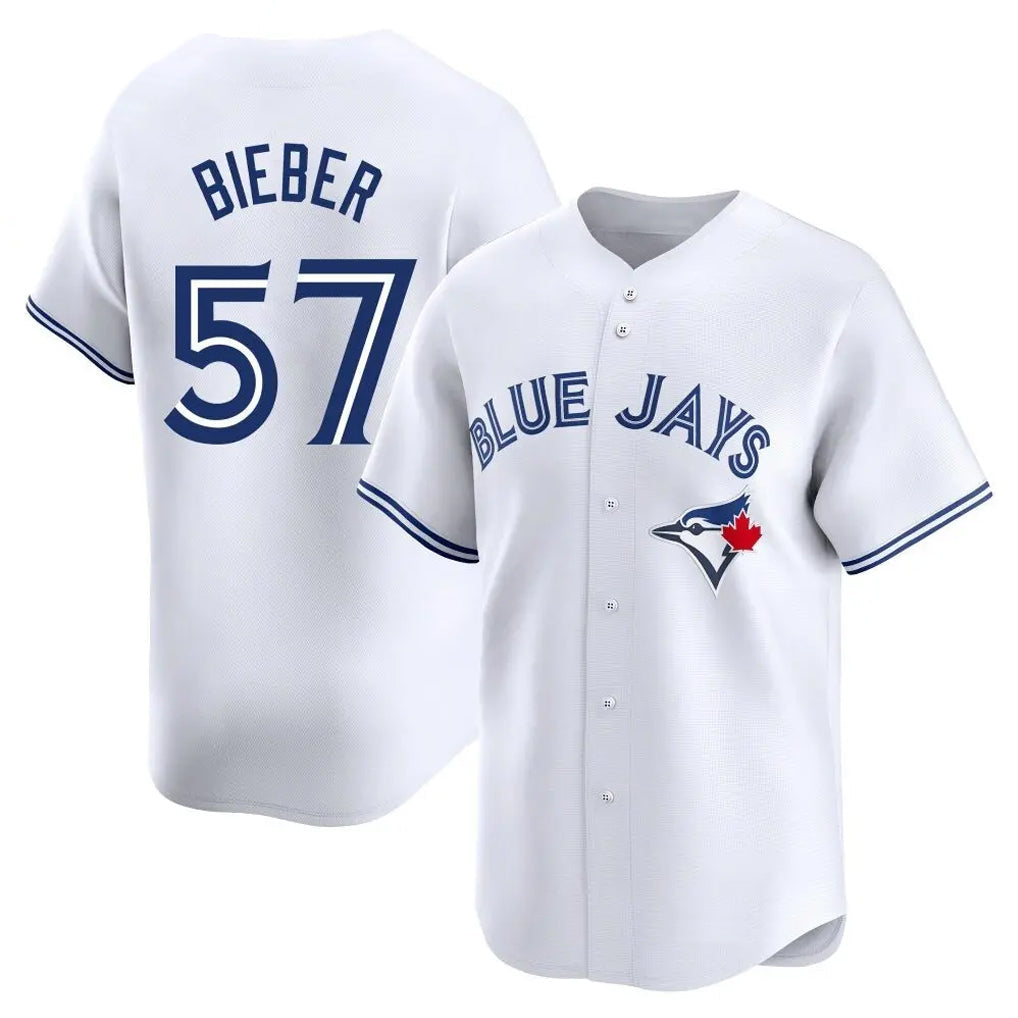 Trusc T.Blue Jays #57 Shane Bieber Player White Limited Home Stitched Jerseys