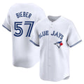 Trusc T.Blue Jays #57 Shane Bieber Player White Limited Home Stitched Jerseys