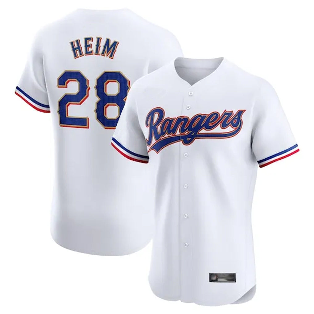 Trusc T.Rangers #28 Jonah Heim Player White Gold Collection Limited Elite Stitched Jerseys
