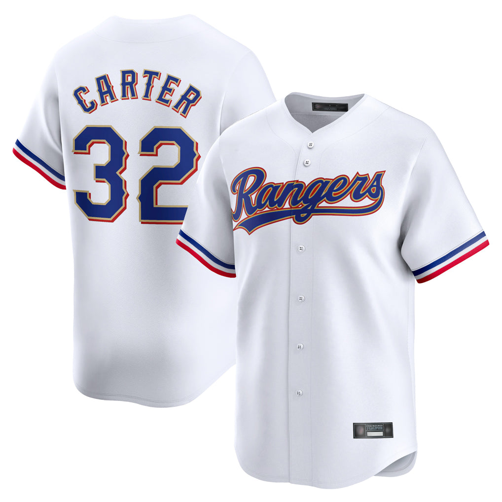 Trusc T.Rangers #32 Evan Carter Player Gold Collection Limited Edition White Stitched Jerseys