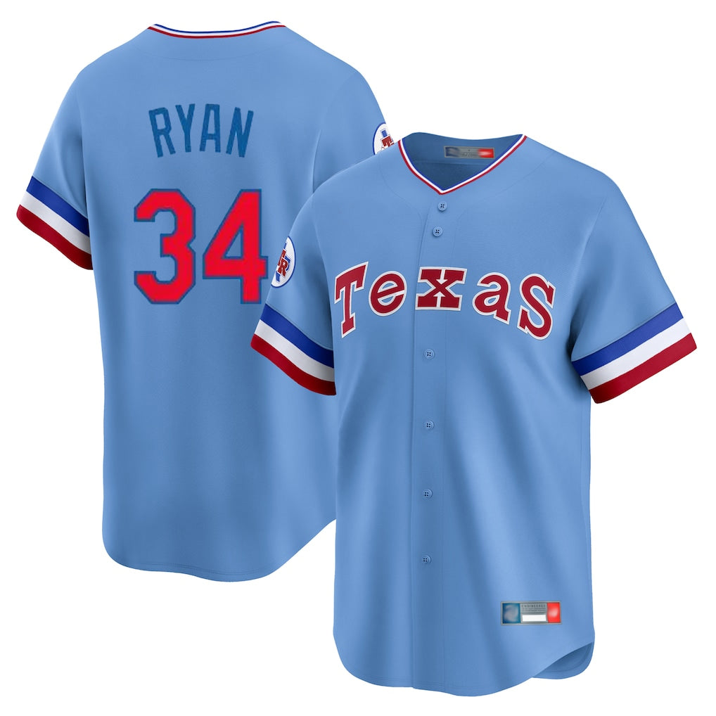 Trusc T.Rangers #34 Nolan Ryan Player Light Blue Cooperstown Collection Limited Stitched Jerseys