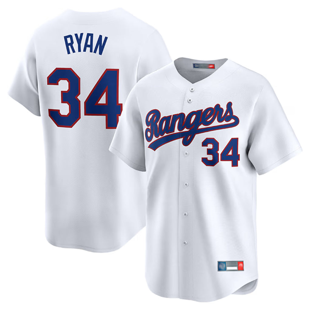 Trusc T.Rangers #34 Nolan Ryan Player White Home Limited Stitched Jerseys