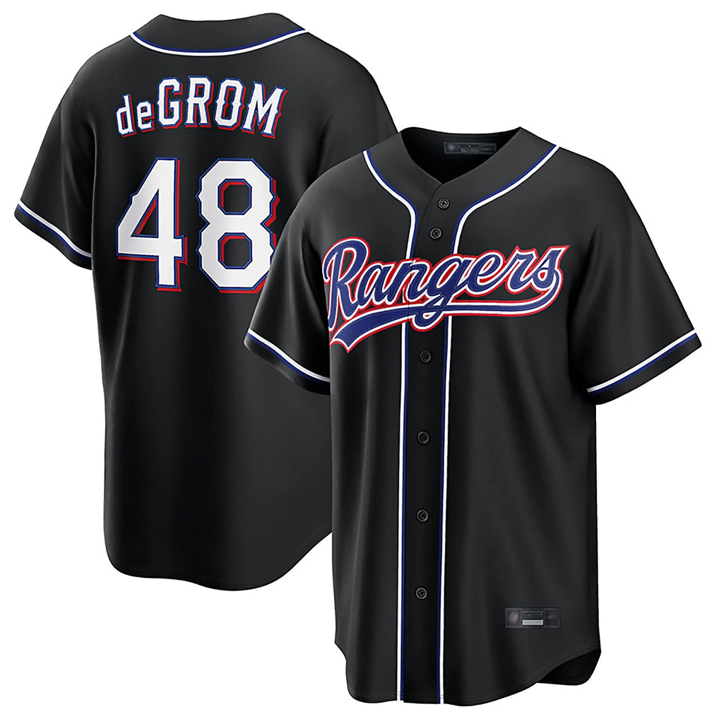 Trusc T.Rangers #48 Jacob deGrom Player Black 2026 Out Fashion Replica Stitched Jerseys