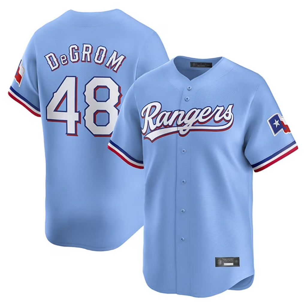 Trusc T.Rangers #48 Jacob deGrom Player Light Blue Home Limited Stitched Jerseys