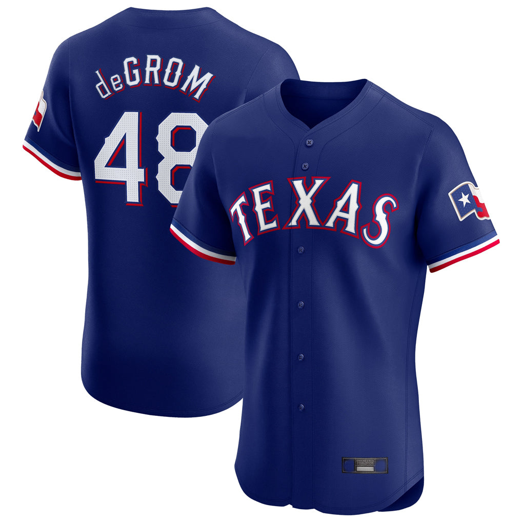 Trusc T.Rangers #48 Jacob deGrom Player Royal Elite Home Limited Stitched Jerseys