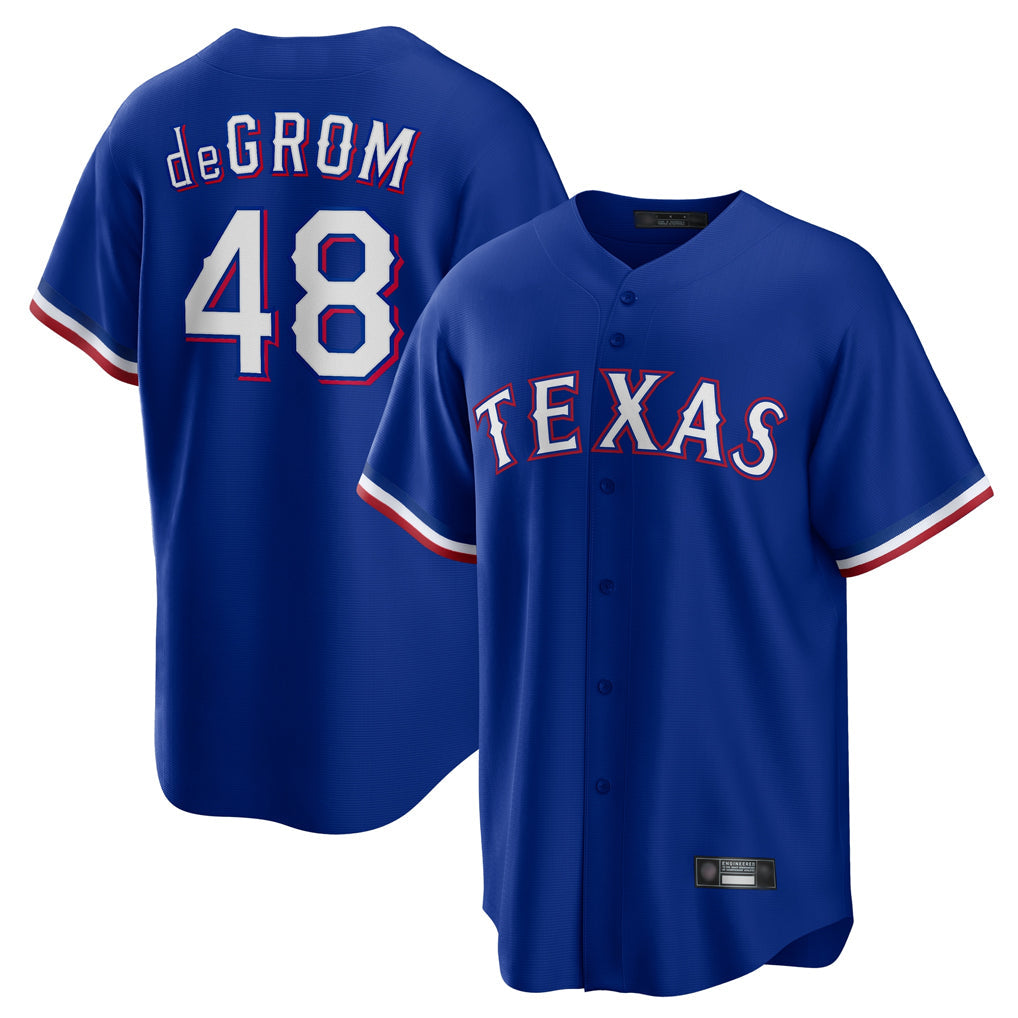 Trusc T.Rangers #48 Jacob deGrom Player Royal Home Game Stitched Jerseys