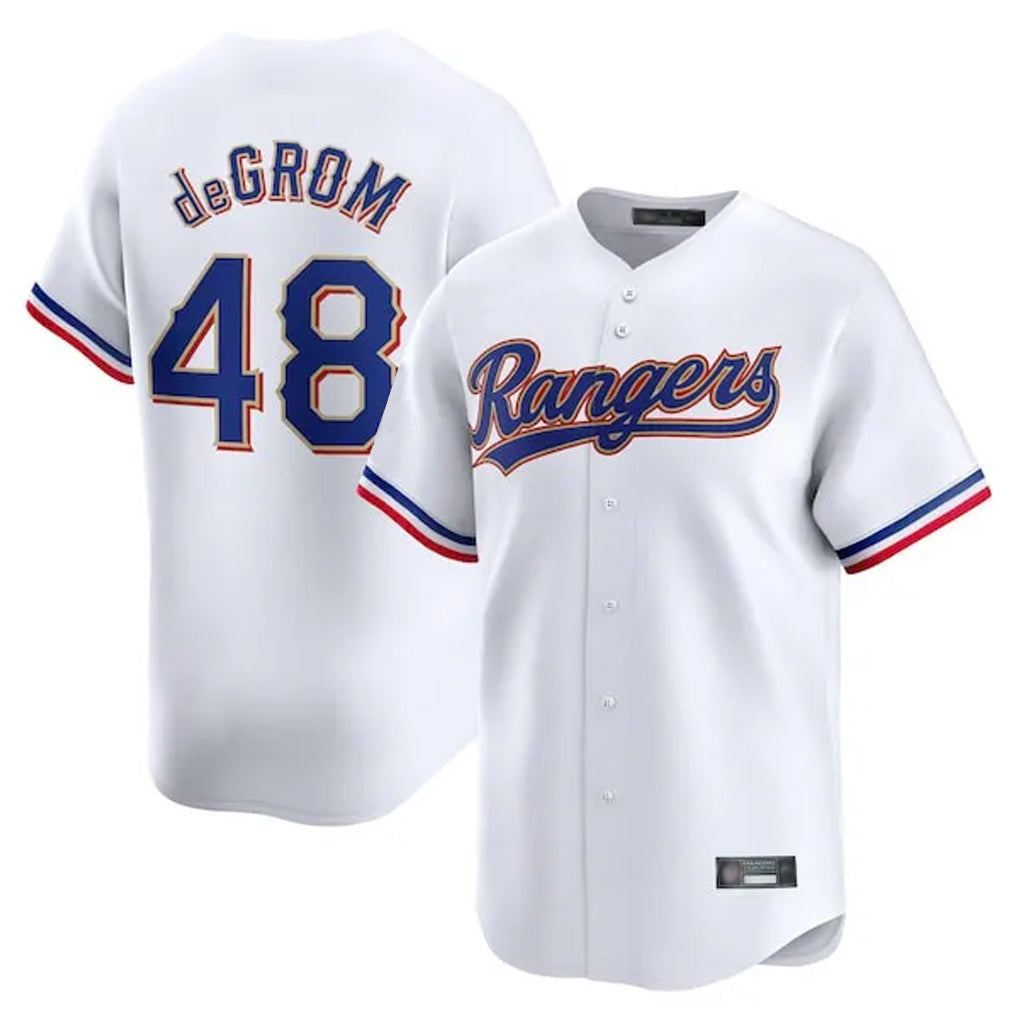 Trusc T.Rangers #48 Jacob deGrom Player White Gold Collection Limited Edition Stitched Jerseys