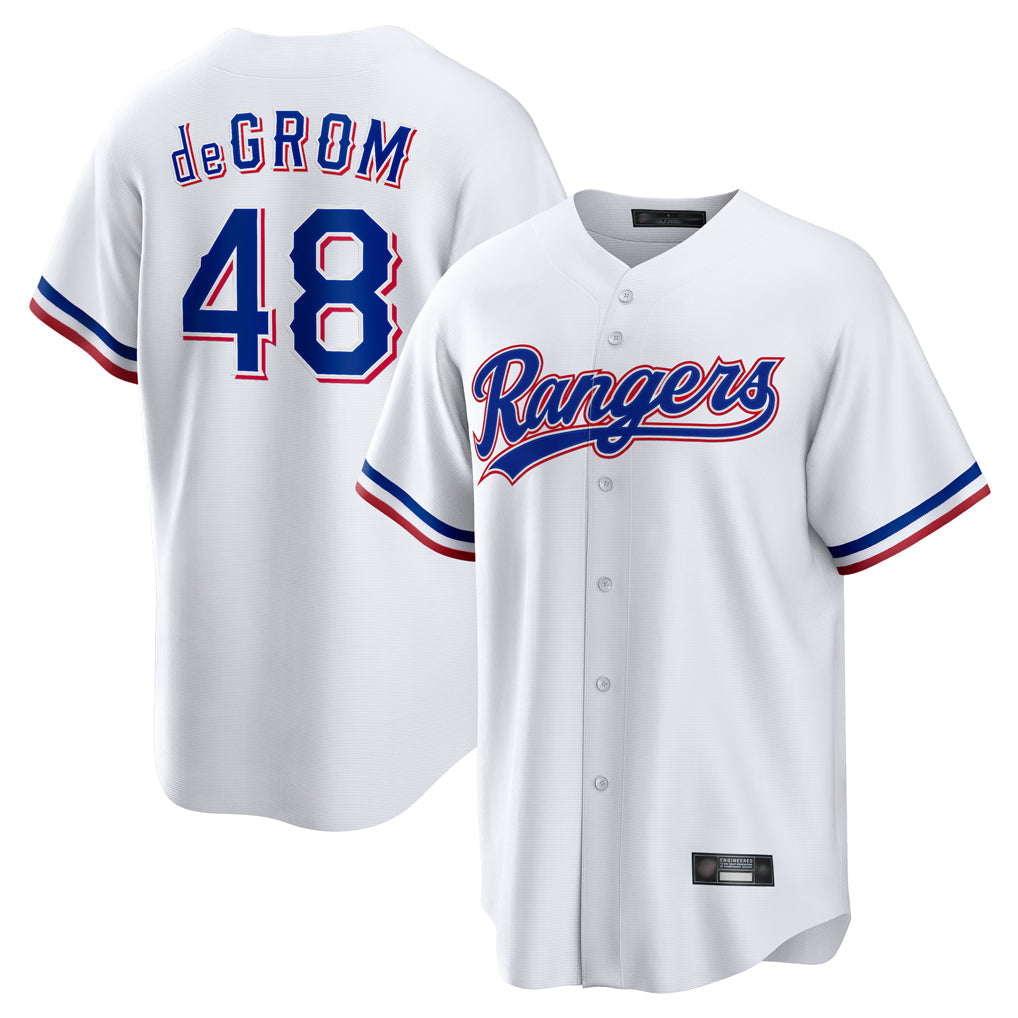 Trusc T.Rangers #48 Jacob deGrom Player White Home Limited Game Stitched Jerseys
