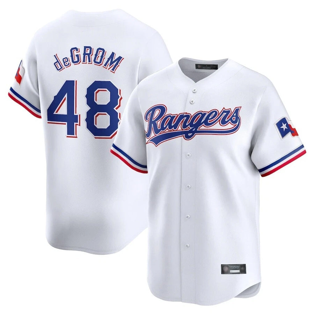 Trusc T.Rangers #48 Jacob deGrom Player White Home Limited Stitched Jerseys