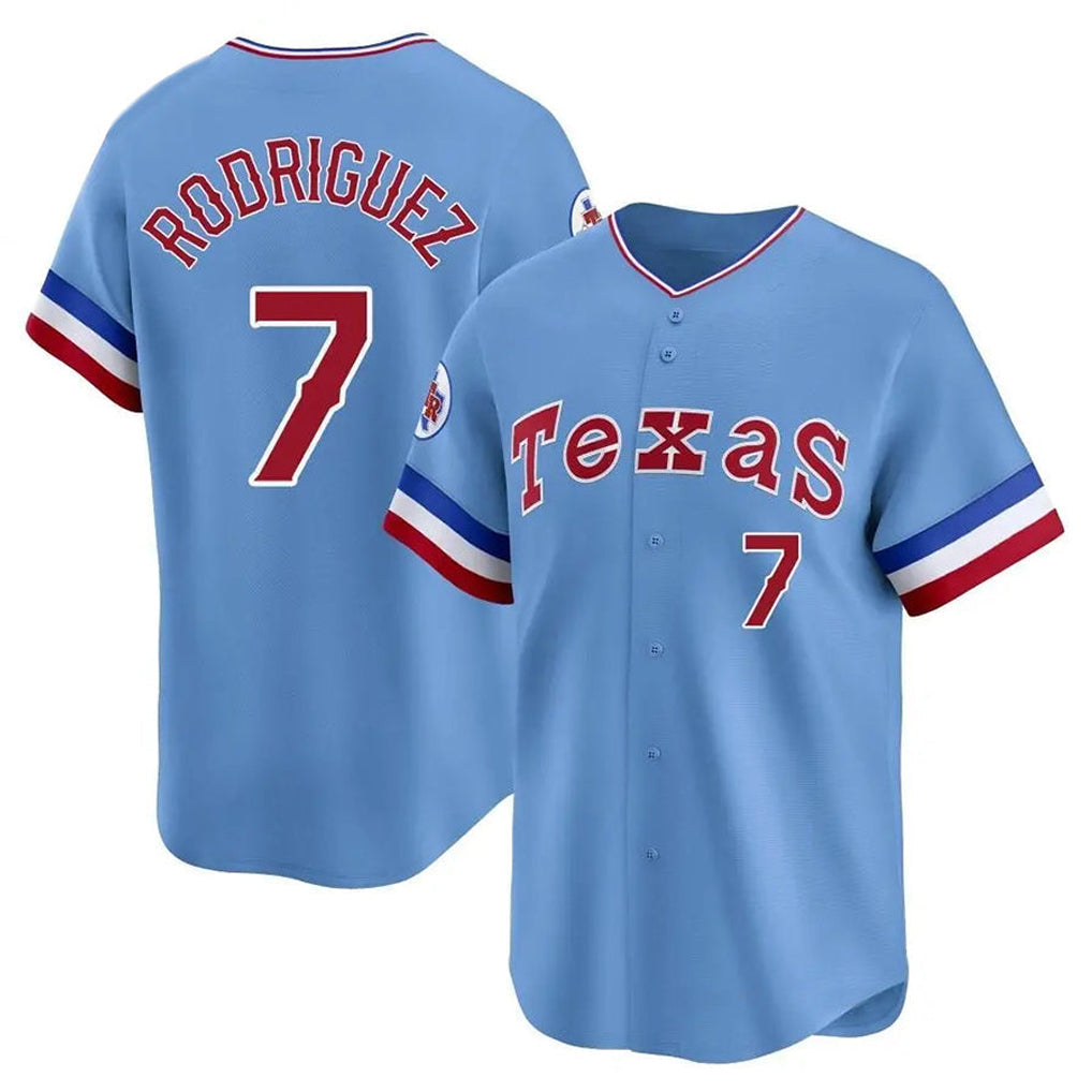Trusc T.Rangers #7 Ivan Rodriguez Player Light Blue Cooperstown Collection Limited Stitched Jerseys