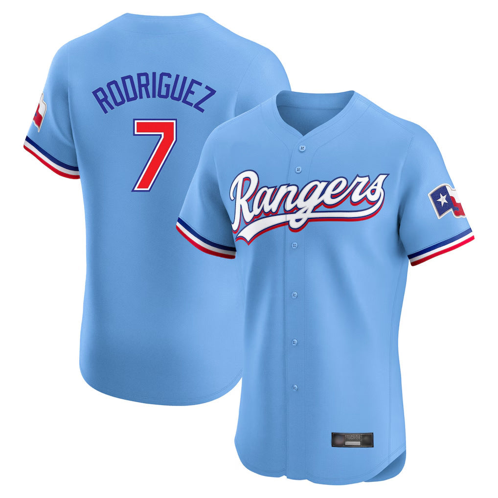 Trusc T.Rangers #7 Ivan Rodriguez Player Light Blue Limited Home Elite Stitched Jerseys