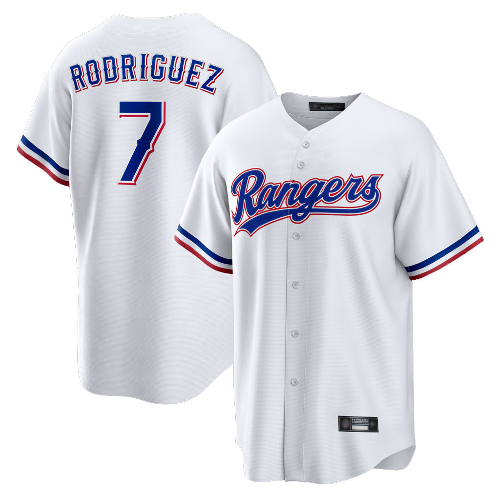 Trusc T.Rangers #7 Ivan Rodriguez Player White Home Game Stitched Jerseys