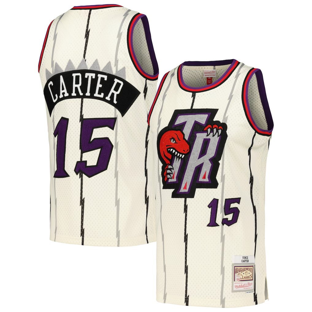 Trusc T.Raptors #15 Vince Carter Mitchell & Ness Cream Chainstitch Swingman Jerseys
