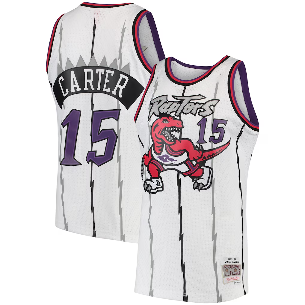 Trusc T.Raptors #15 Vince Carter Mitchell & Ness White 1998-99 Hardwood Classics Swingman Jerseys
