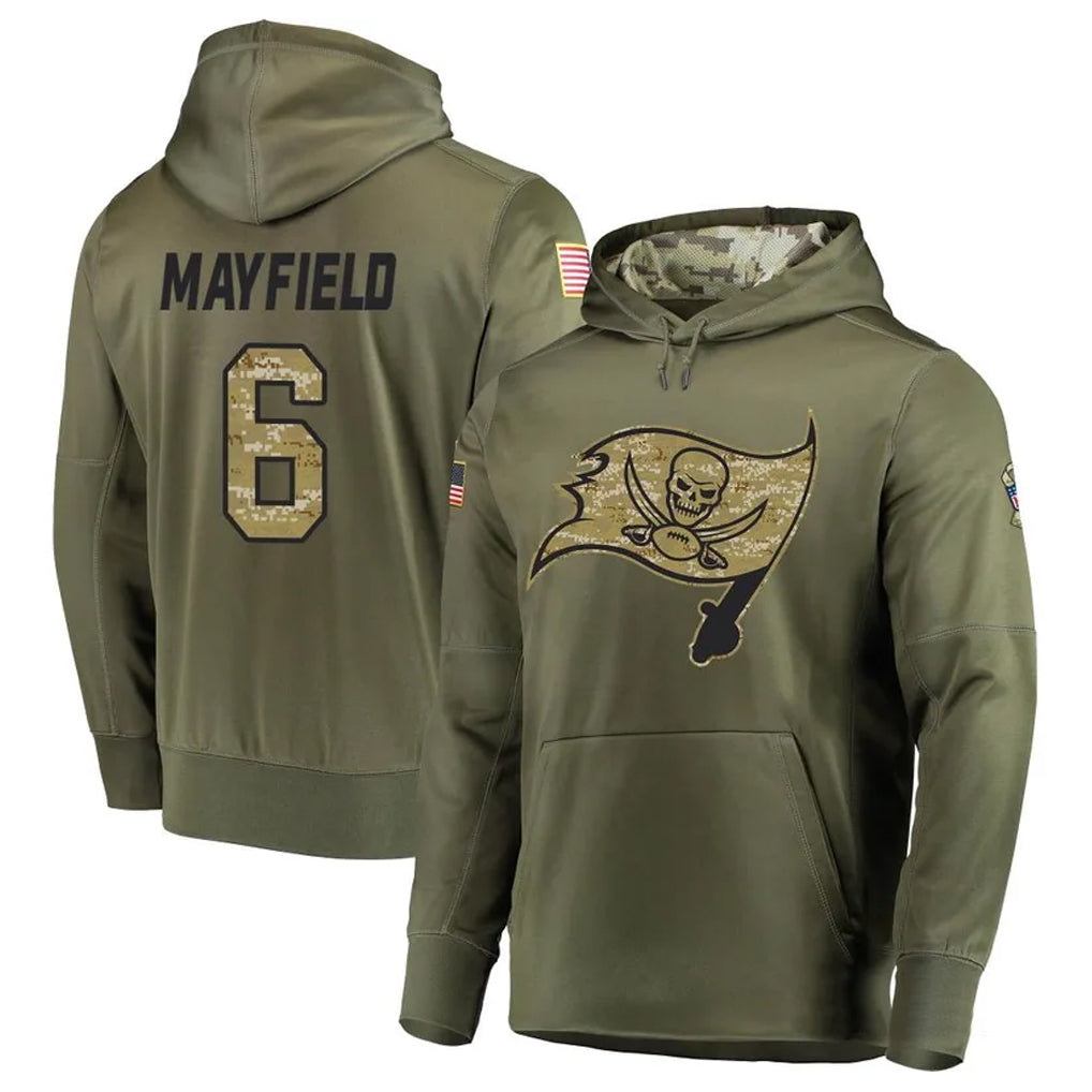 Trusc TB.Buccaneers #6 Baker Mayfield Player Olive Salute to Service Pullover Hoodie Stitched Jerseys
