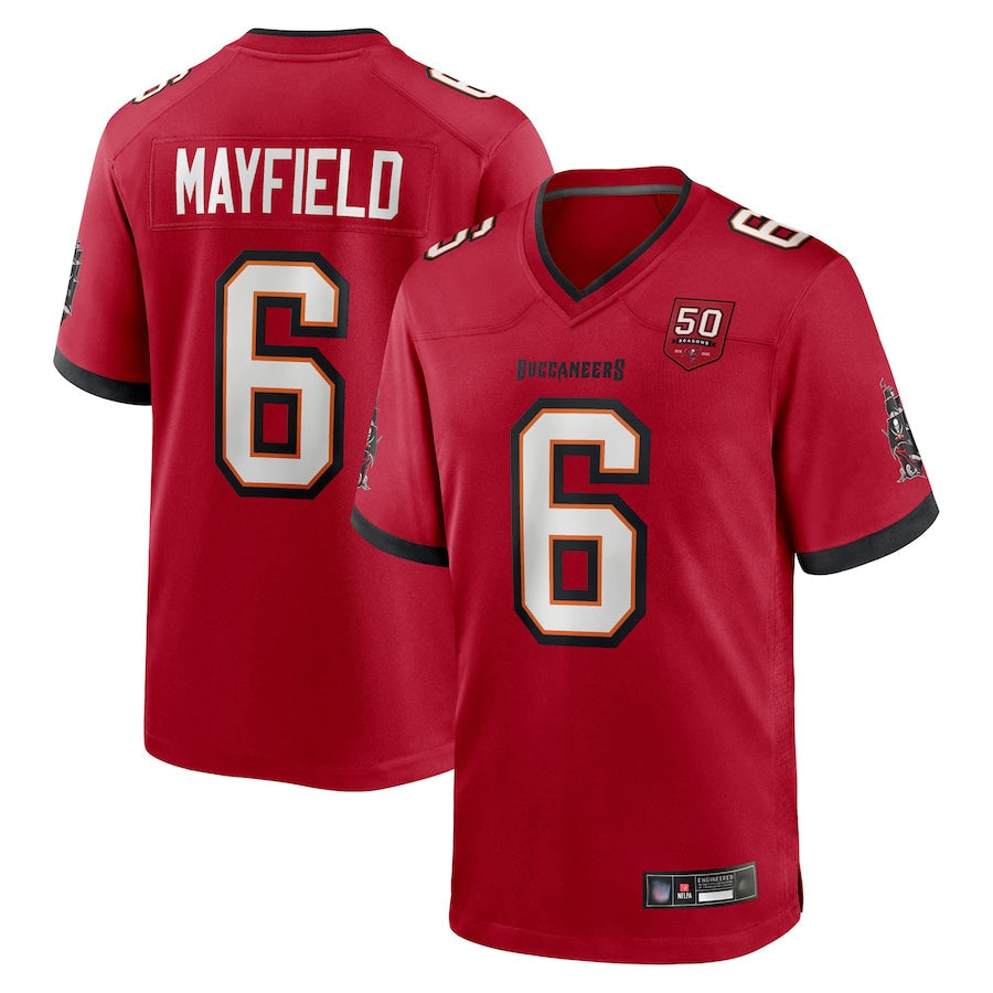 Trusc TB.Buccaneers #6 Baker Mayfield Player Red 50th Anniversary Game Stitched Jerseys
