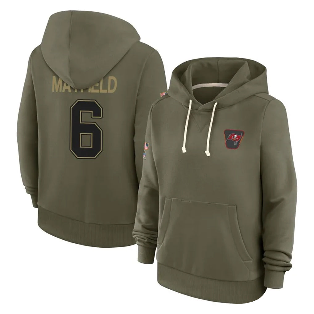 Trusc TB.Buccaneers #6 Baker Mayfield Player Salute to Service Olive Hoodies Stitched Jerseys
