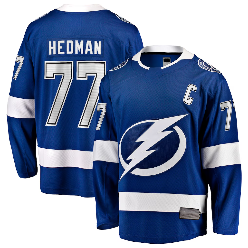 Trusc TB.Lightning #77 Victor Hedman Blue Home Captain Patch Breakaway Jerseys