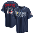 Trusc TB.Rays #13 Junior Caminero Navy USA 250 Fourth of July Road Stadium Jersey