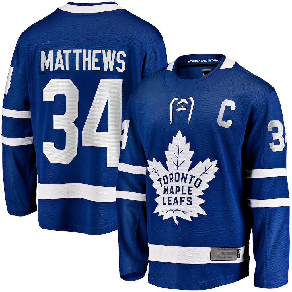 Trusc T.Maple Leafs #34 Auston Matthews Blue Captain Patch Home Breakaway Player Jerseys