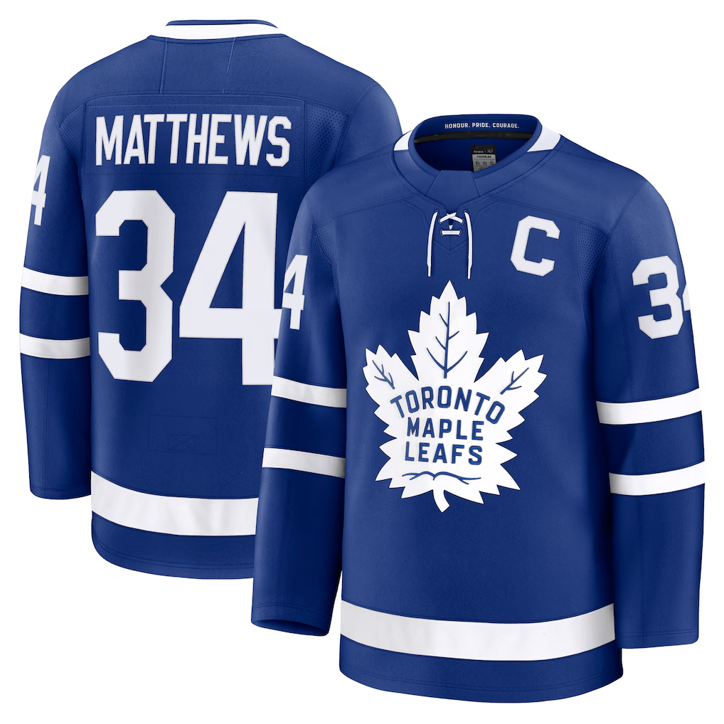 Trusc T.Maple Leafs #34 Auston Matthews Blue Captain Patch Home Premium Jerseys