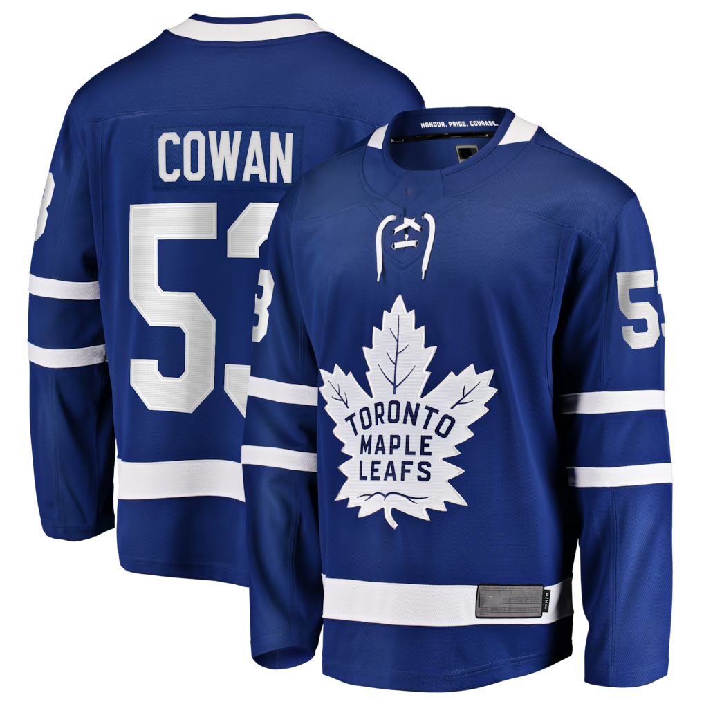 Trusc T.Maple Leafs #53 Easton Cowan Blue Home Breakaway Jerseys