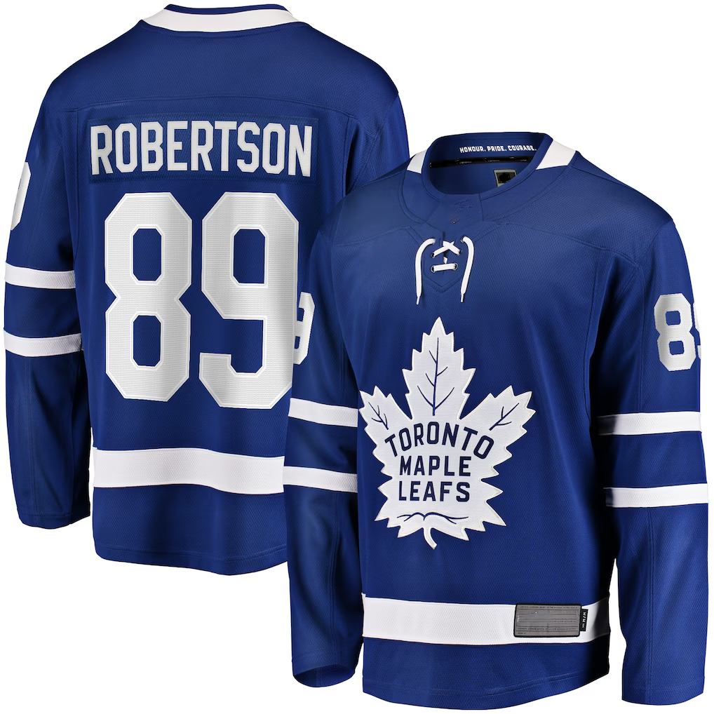 Trusc T.Maple Leafs #89 Nicholas Robertson Blue Home Premier Breakaway Player Jerseys