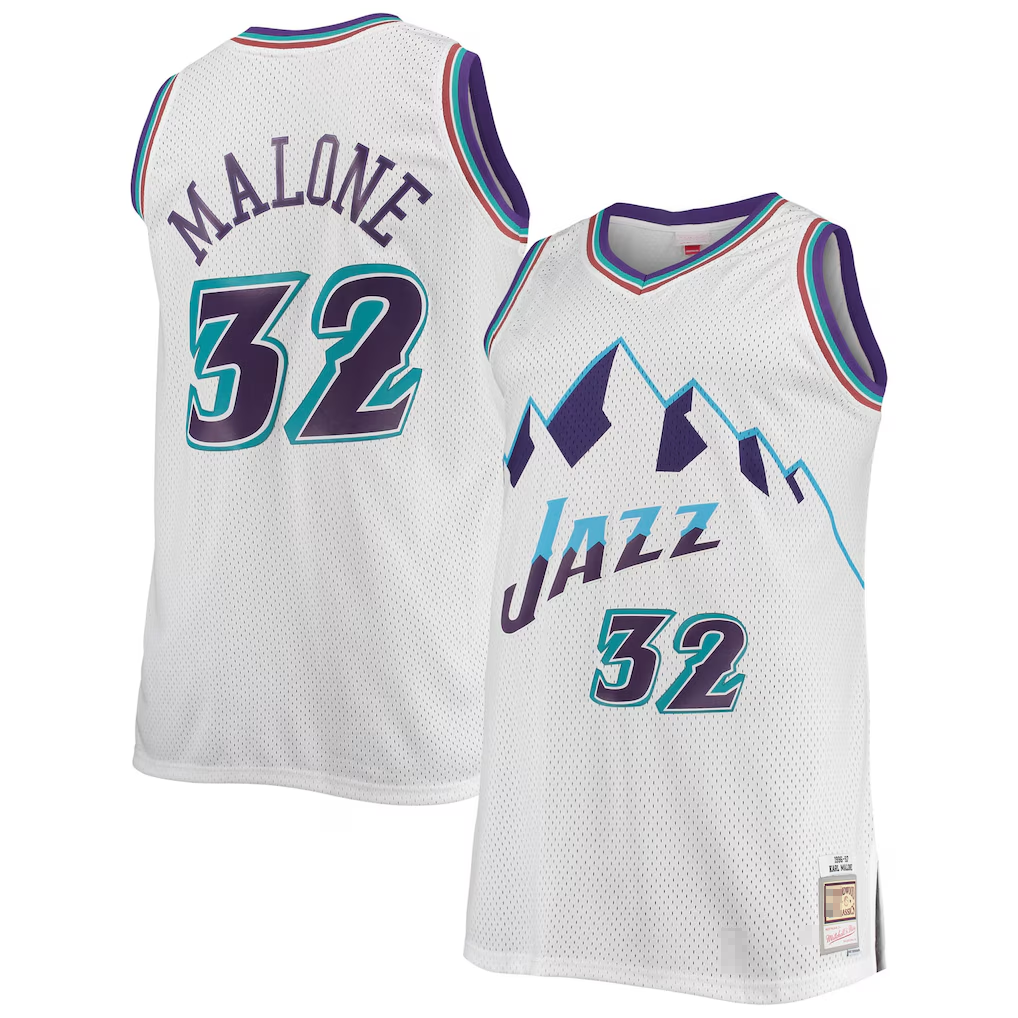 Trusc U.Jazz #32 Karl Malone Mitchell & Ness White 1996-1997 Big & Tall Hardwood Classics Swingman Jerseys