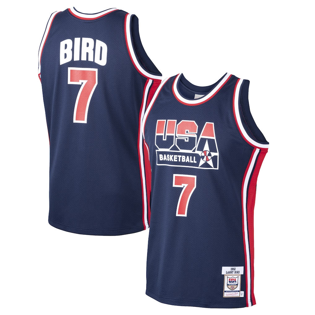 Trusc USA Basketball #7 Larry Bird Mitchell & Ness Navy 1992 Dream Team Authentic Jerseys