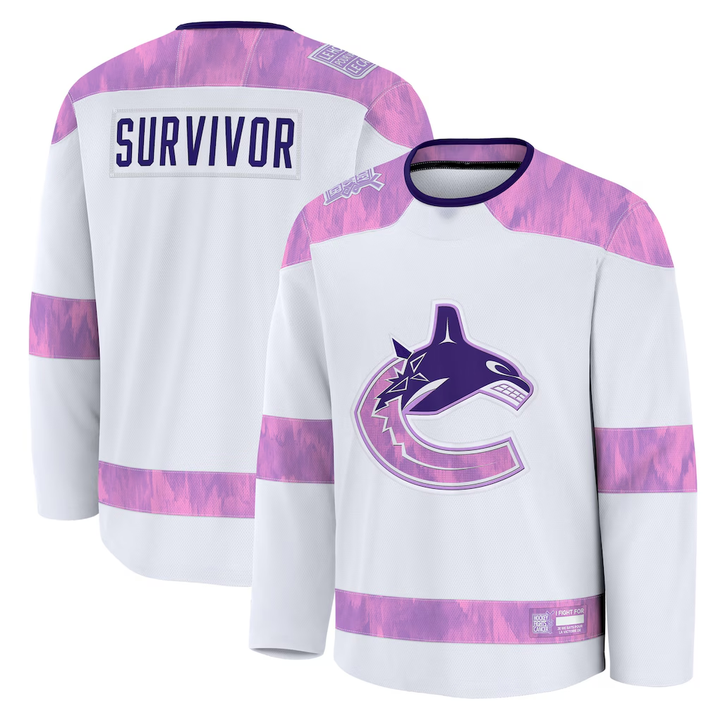 Trusc V.Canucks White Hockey Fights Cancer Survivor Practice Jerseys