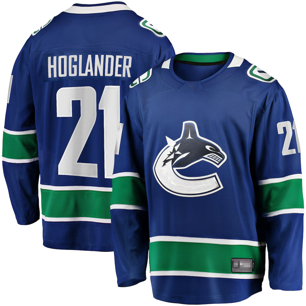 Trusc V.Canucks #21 Nils Hoglander Blue Home Premier Breakaway Player Jerseys