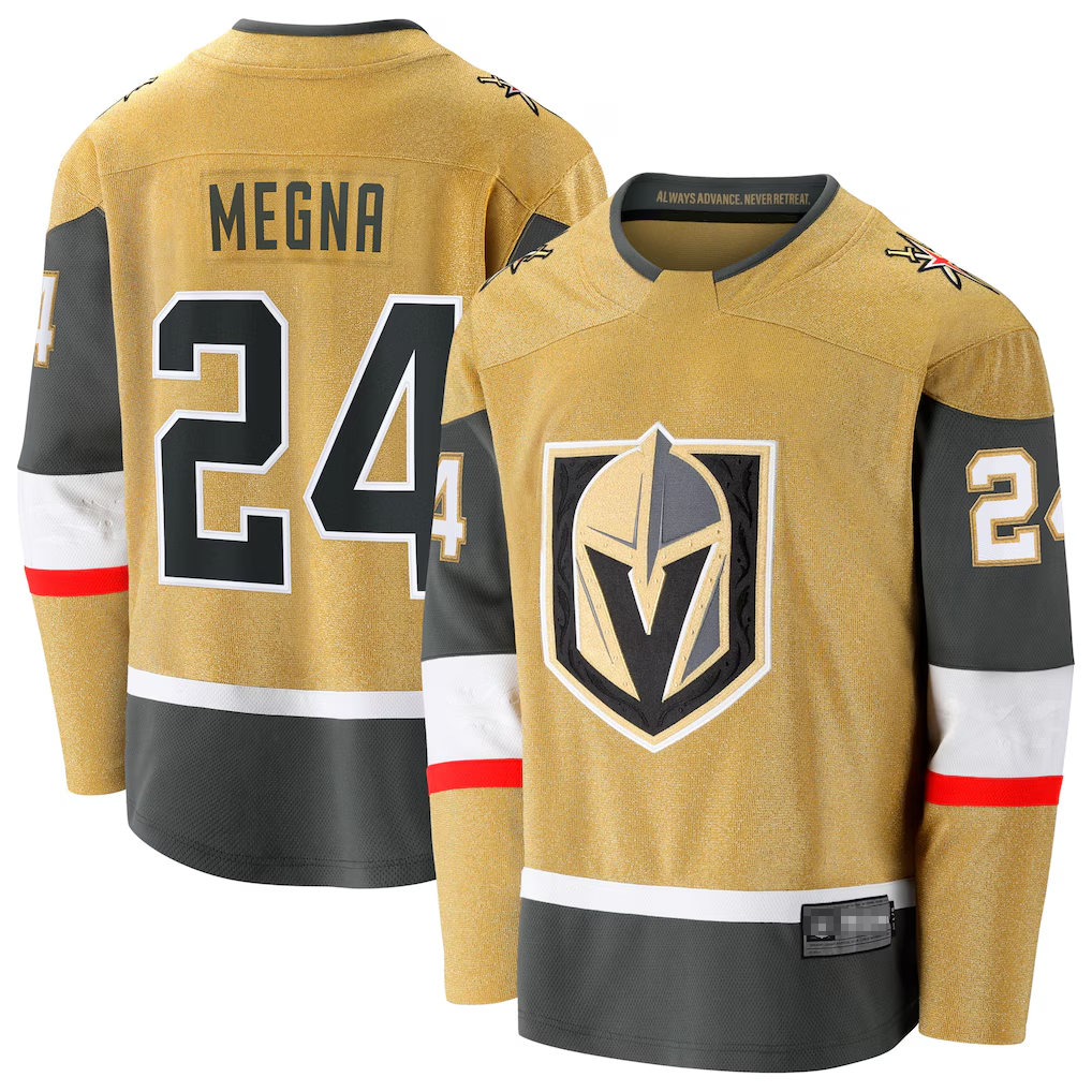 Trusc V.Golden Knights #24 Jaycob Megna Gold Home Breakaway Jerseys