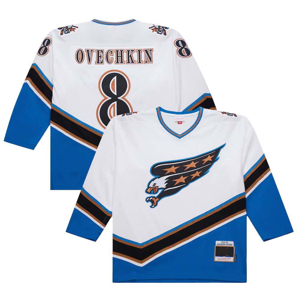 Trusc W.Capitals #8 Alexander Ovechkin Mitchell & Ness White 2005-06 Power Play Jerseys